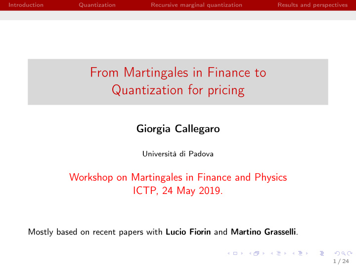 from martingales in finance to quantization for pricing