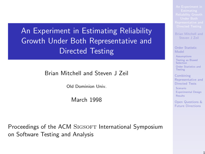 an experiment in estimating reliability