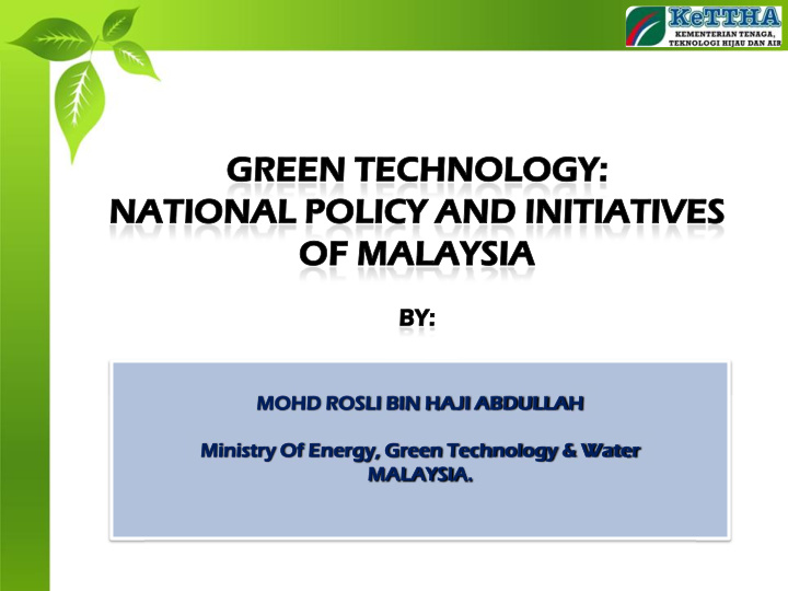 mohd rosli bin haji abdullah ministry of energy green