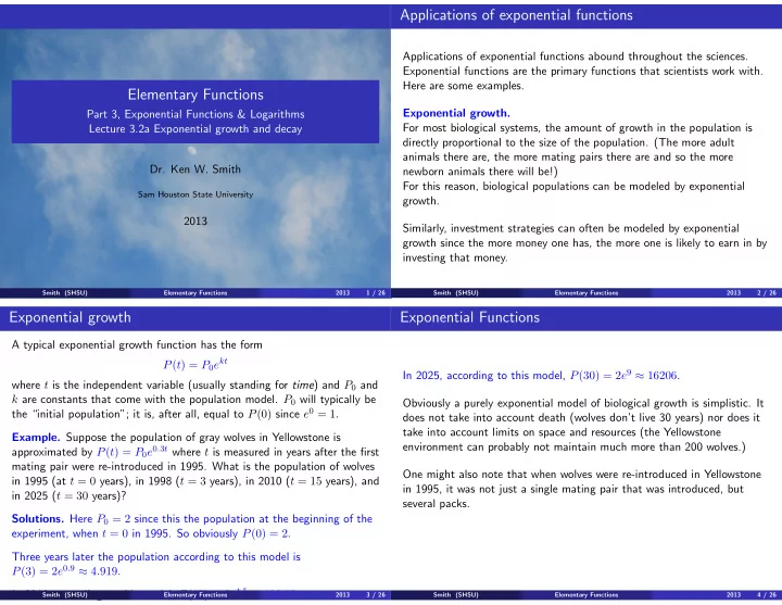 applications of exponential functions