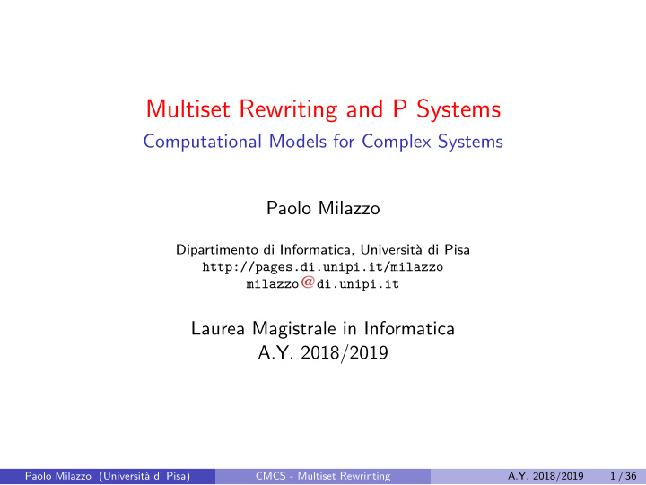 multiset rewriting and p systems
