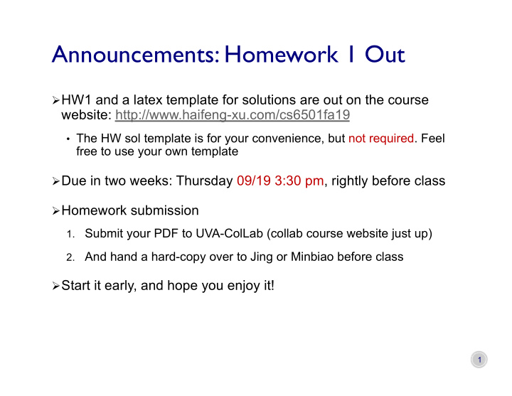 announcements homework 1 out