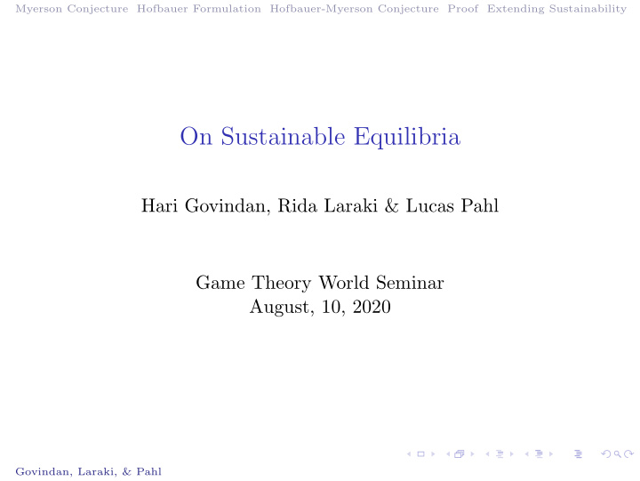 on sustainable equilibria