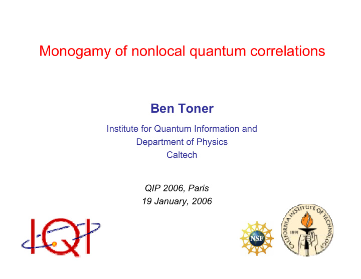 monogamy of nonlocal quantum correlations