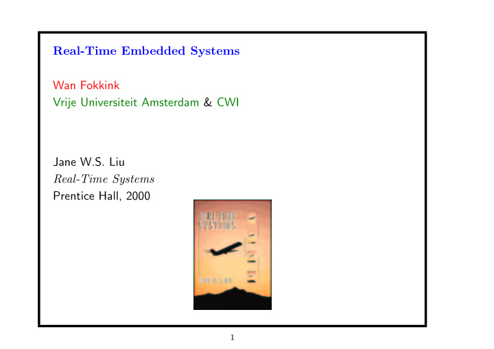 real time embedded systems wan fokkink vrije universiteit