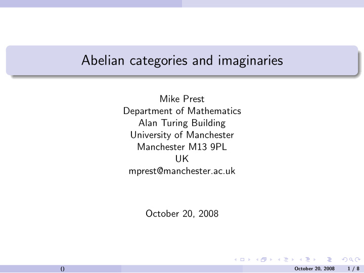 abelian categories and imaginaries