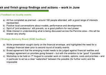 sk and finish group findings and actions  work in June  ) Feedback on locality events  a) All