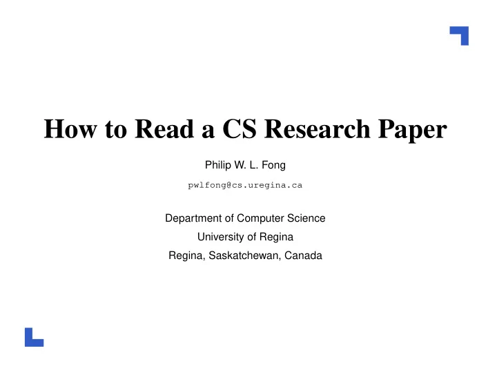 how to read a cs research paper