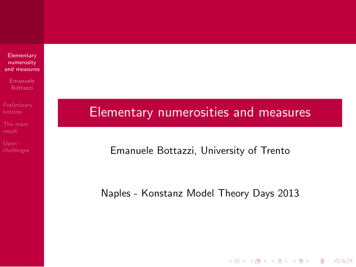 elementary numerosities and measures