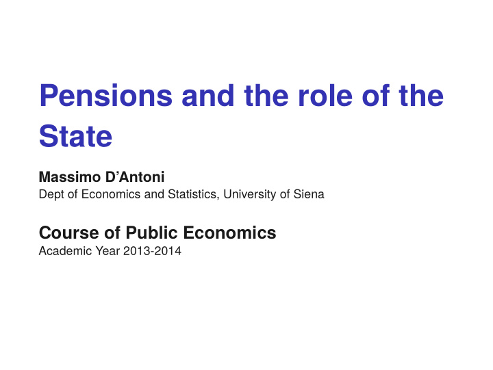 pensions and the role of the state