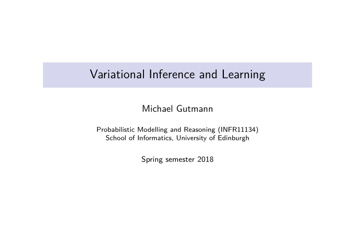 variational inference and learning