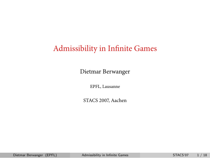 admissibility in infinite games