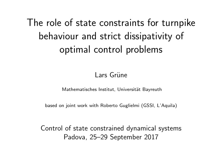 the role of state constraints for turnpike behaviour and