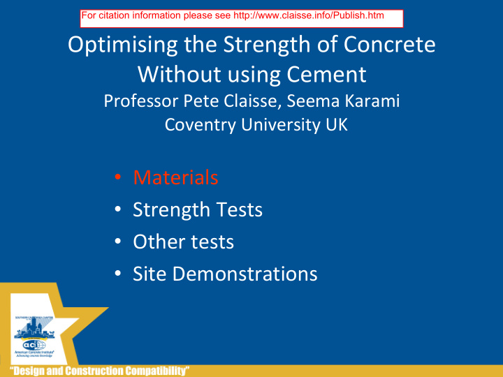 optimising the strength of concrete without using cement