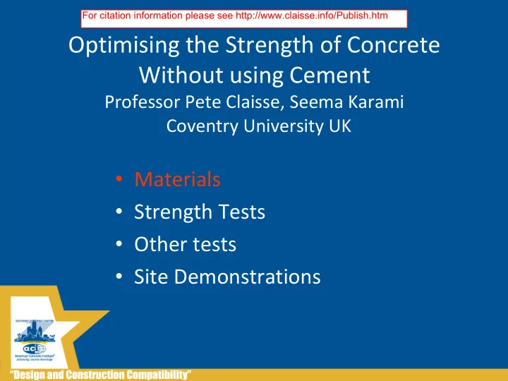 optimising the strength of concrete without using cement