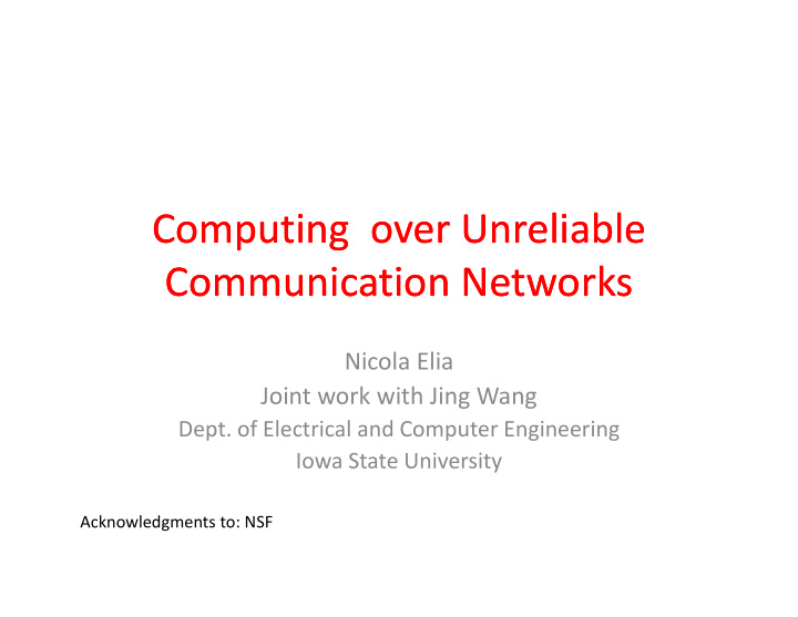 computing over unreliable computing over unreliable c c