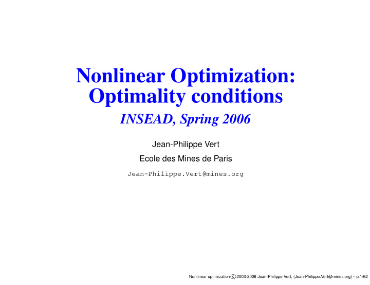 nonlinear optimization optimality conditions