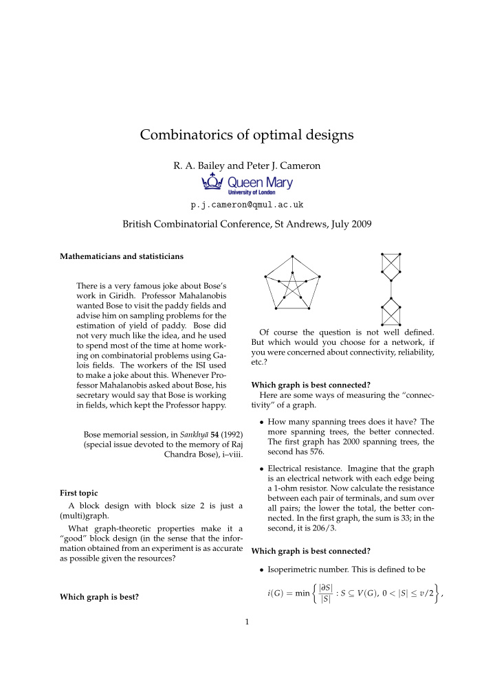 combinatorics of optimal designs