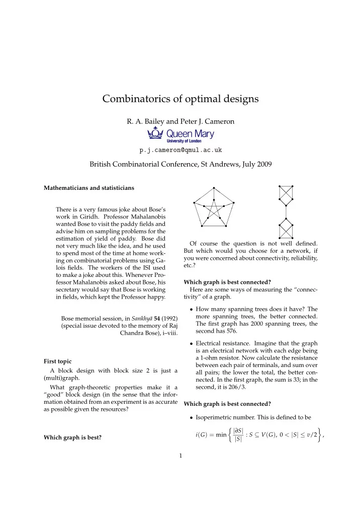 combinatorics of optimal designs