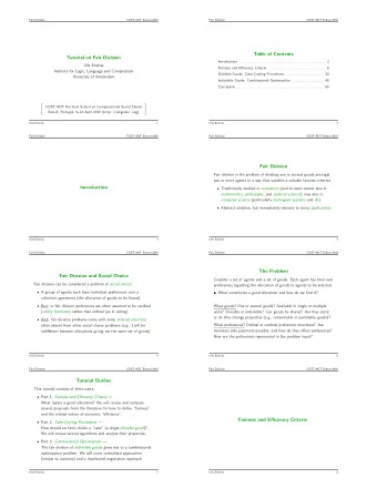 Table of Contents  Tutorial on Fair Division  Introduction . . . . . . . . . . . . . . . . . . . .