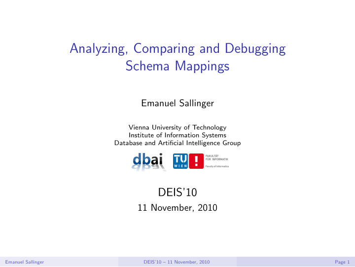 analyzing comparing and debugging schema mappings