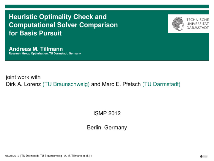 heuristic optimality check and computational solver