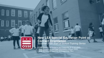New LEA Special Education Point of  Contact Orientation  Summer 2020 Start of School Training