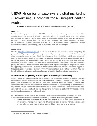 USEMP vision for privacy-aware digital marketing  &amp; advertising, a proposal for a
