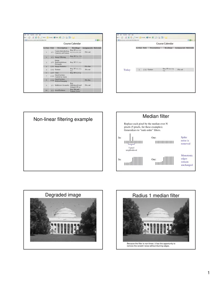 median filter non linear filtering example