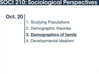 SOCI 210: Sociological Perspectives  Oct. 20 1. Studying Populations 2. Demographic theories  3.