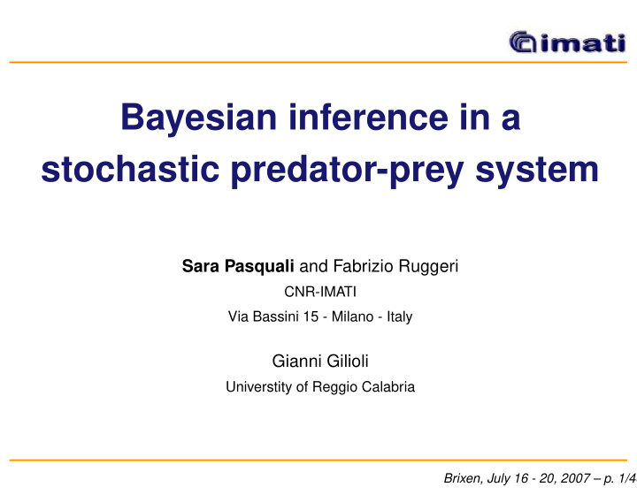 bayesian inference in a stochastic predator prey system