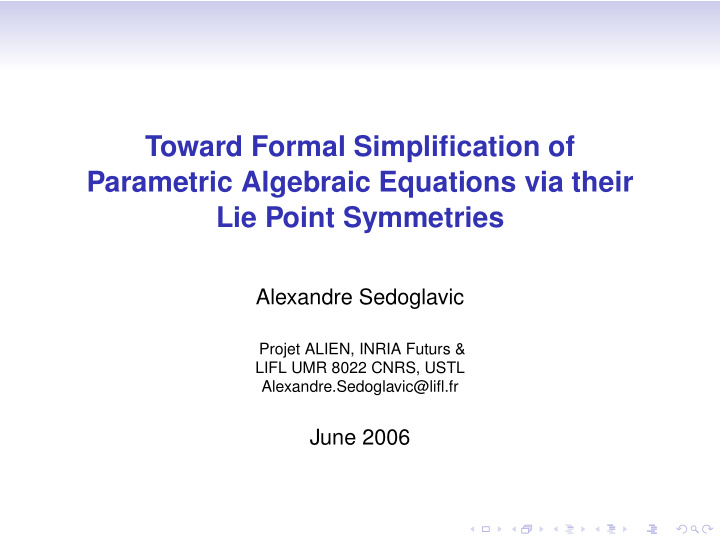 toward formal simplification of parametric algebraic
