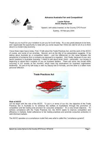 Advance Australia Fair and Competitive!  Louise Sylvan ACCC Deputy Chair  Speech, with slides