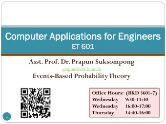 Comput  puter  er App  pplicat  lications  ions for  r En  Engi  gine  neer  ers  ET 601  ET  Asst.