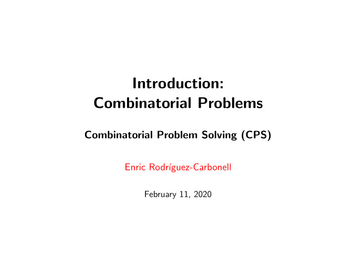 introduction combinatorial problems