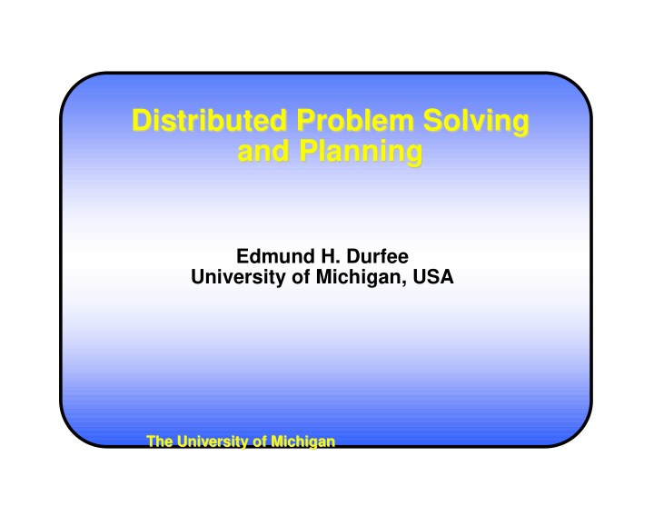 distributed problem solving distributed problem solving