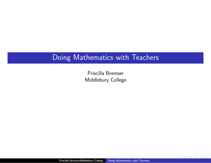 doing mathematics with teachers