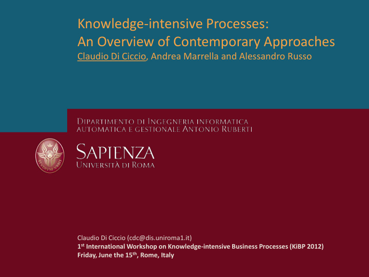 knowledge intensive processes an overview of contemporary