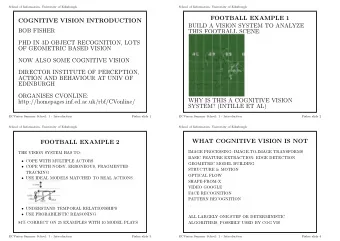 FOOTBALL EXAMPLE 1  COGNITIVE VISION INTRODUCTION  BUILD A VISION SYSTEM TO ANALYZE  BOB FISHER