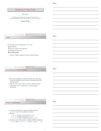 Introduction to Game Theory  Tyler Moore  Computer Science &amp; Engineering Department, SMU,