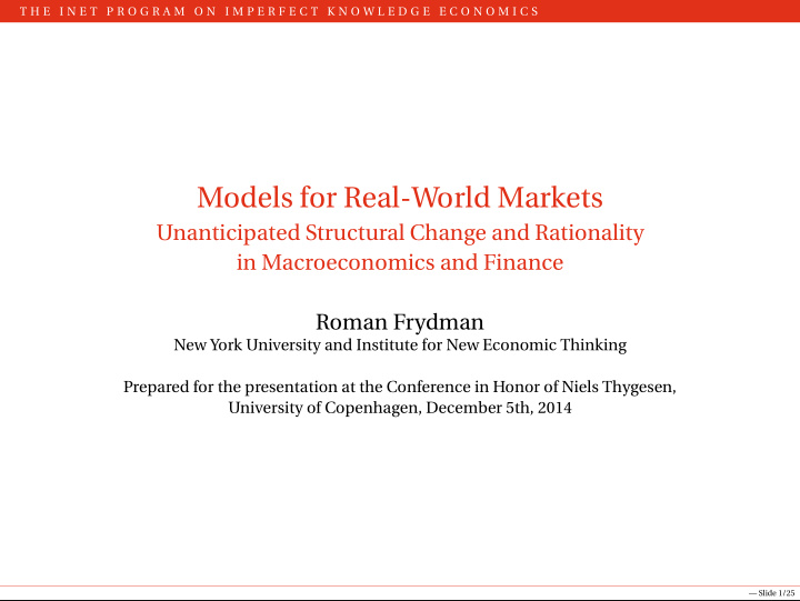 models for real world markets
