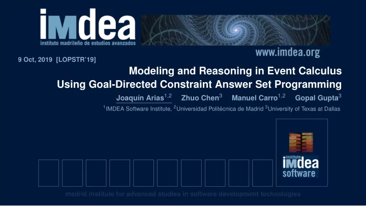 modeling and reasoning in event calculus using goal