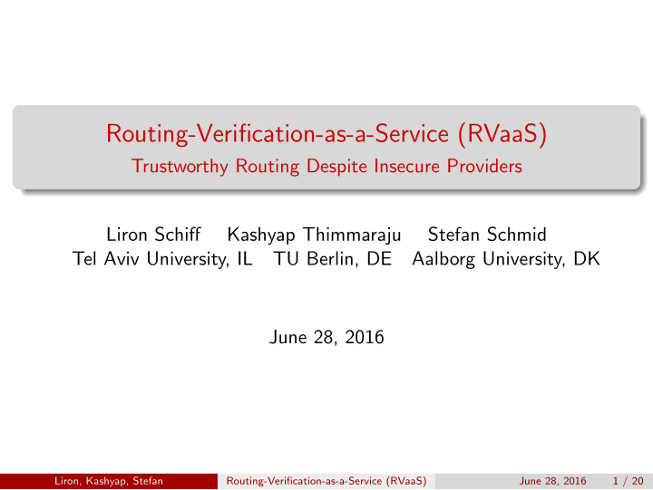 routing verification as a service rvaas