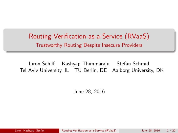 routing verification as a service rvaas
