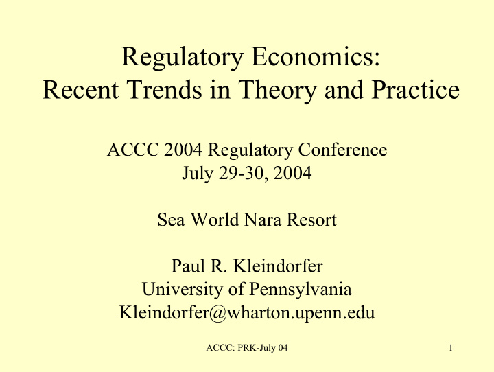 regulatory economics recent trends in theory and practice
