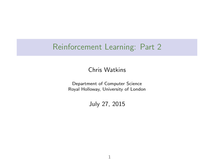 reinforcement learning part 2