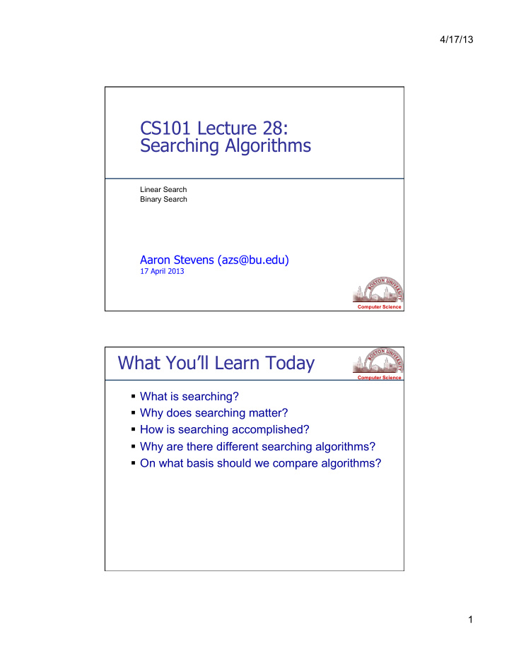 cs101 lecture 28 searching algorithms