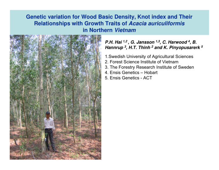 genetic variation for wood basic density knot index and