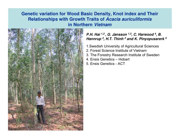 genetic variation for wood basic density knot index and