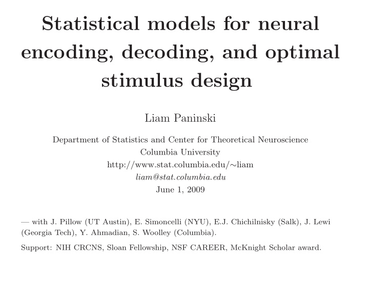 statistical models for neural encoding decoding and